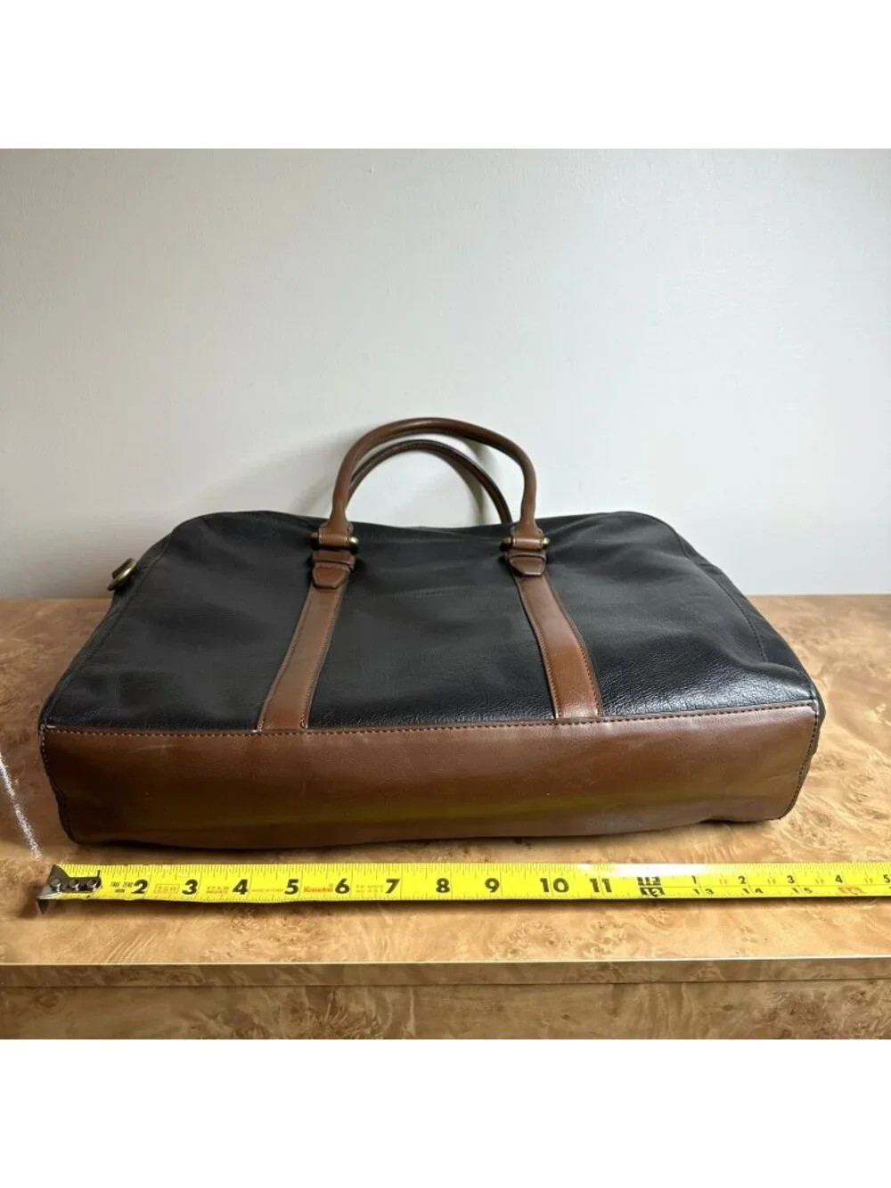 Fossil Black Brown Leather Briefcase Laptop Messenger Business Travel Bag